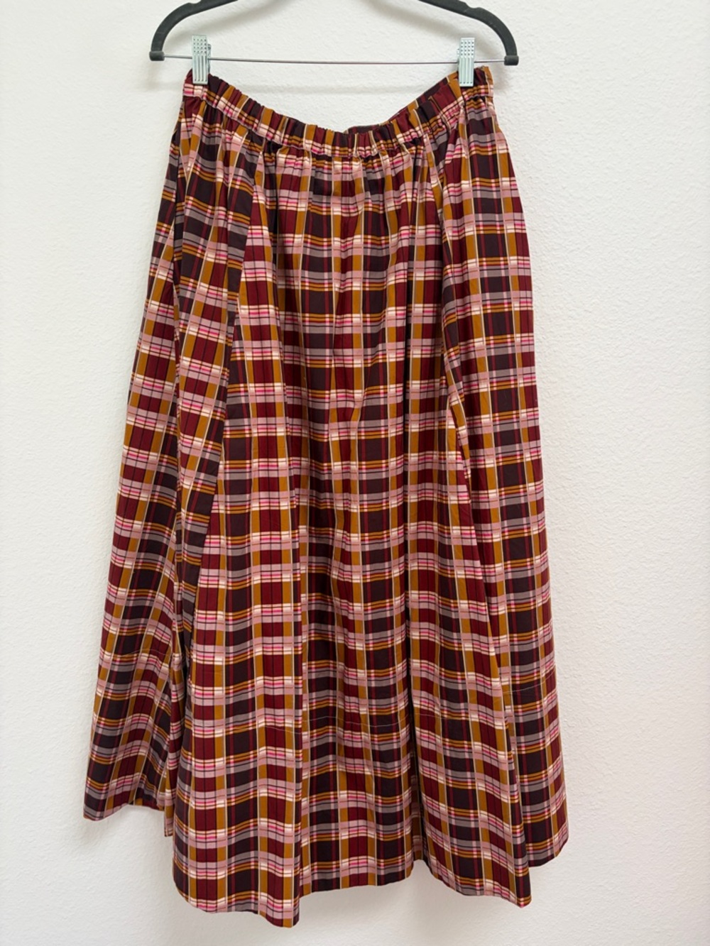Maeve Burgundy Pink & Mustard Plaid Full A-Line Skirt - Picture 4 of 5